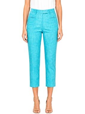 TRUE ROYAL Aqua Blue Cropped Textured Trouser Pant US 2